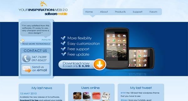  Free web 2.0 layout for a website specialized in mobile applications and software. 
