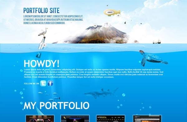Beautiful portfolio website template in underwater theme. best suited for personal portfolio websites.