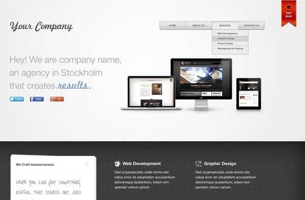Premium quality PSD website template for free. Simple yet beautiful layout using cool colors.